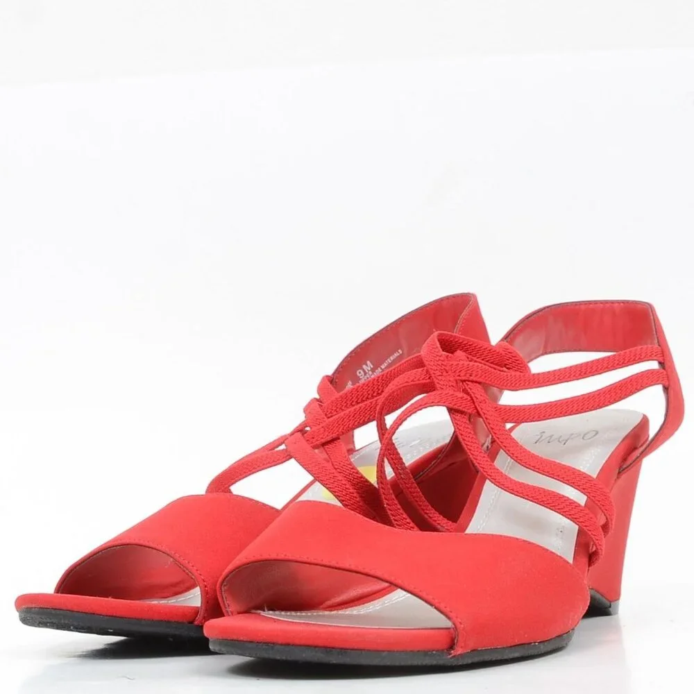 IMPO Red Vicci Strappy Wedge Sandals Heels Women's Size 9 Holiday Valentine - Picture 5 of 8